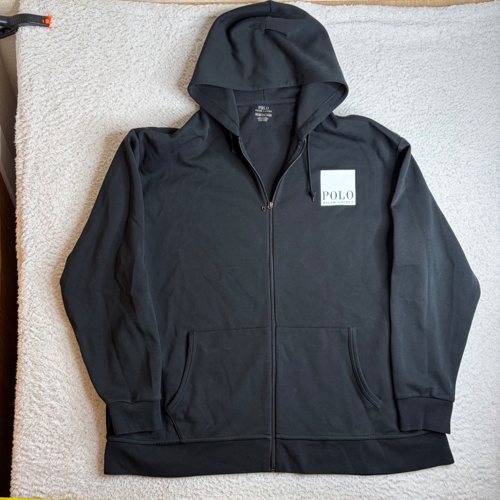 Polo Ralph Lauren Mens 3XLT Black Full Zip Box Logo Hoodie Big & Tall